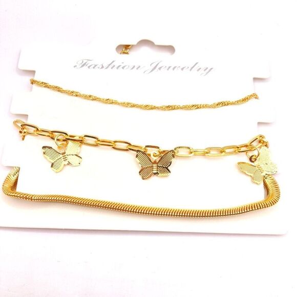 Set of 3 gold butterfly charm choker necklace set - Picture 1 of 3